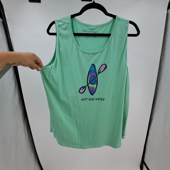 Life Is Good Crusher Tank Top XXL Tie Dye Just Add Water Kayak Sleeveless Green - Picture 5 of 8